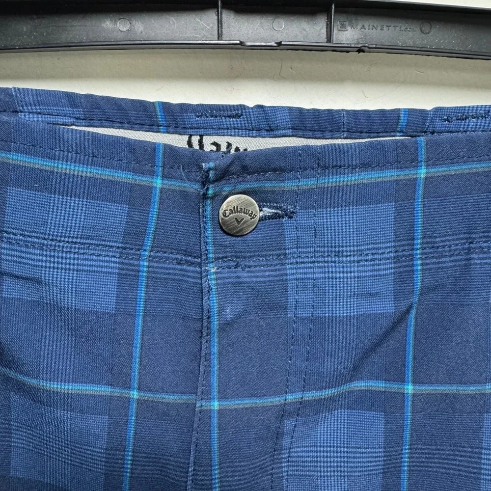 Callaway Mens Blue Plaid Golf Shorts Size 38 Elastic Waist Stretch Performance